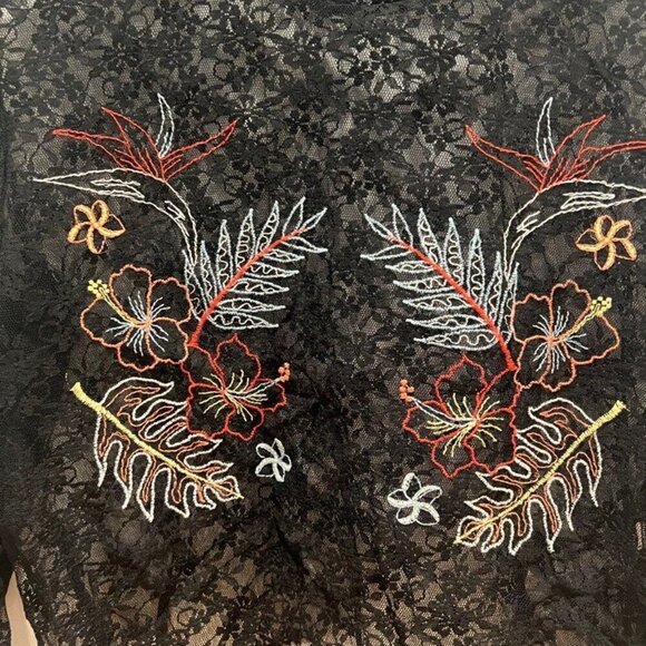 Zara Black Semi-Sheer Lace Bird Print Crop Top EUC size S - Picture 2 of 7